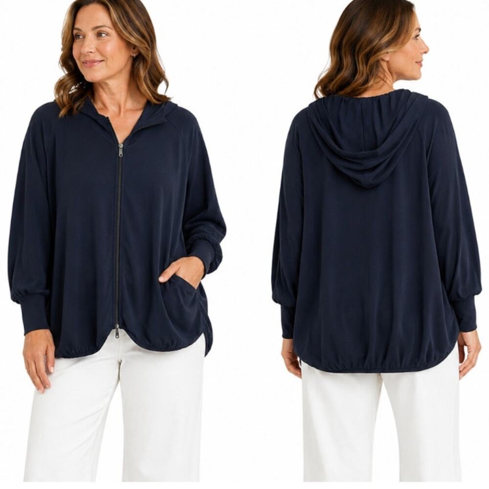 Max Mara Leisure Cocoon Zip Hoodie Jacket Navy Blue Relaxed Weekend Athleisure